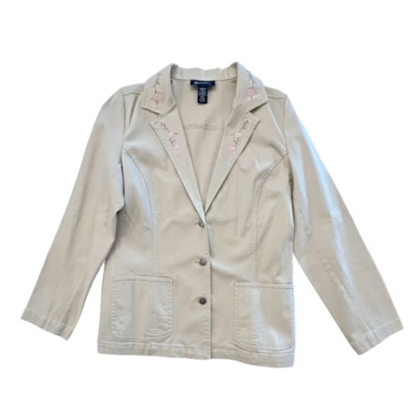 Denim Co Tan Jacket Floral Embroidery on Collar BOHO‎ Hippie COTTAGECORE Medium - Picture 3 of 16